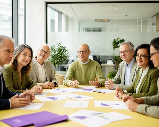 Singapore business leaders reviewing a restructuring plan around a bright meeting table